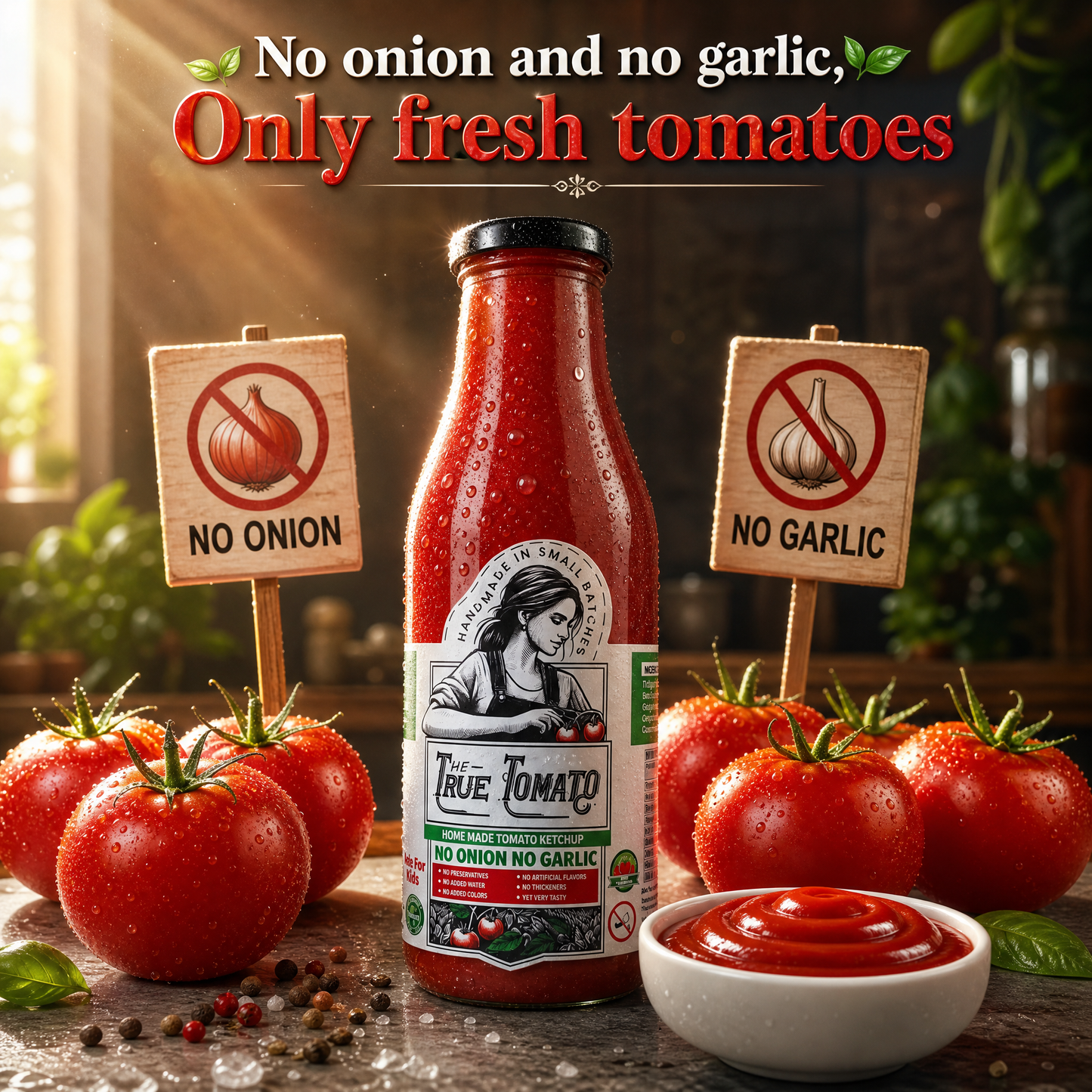 The True Tomato No Onion No Garlic Tomato Ketchup 550 gms